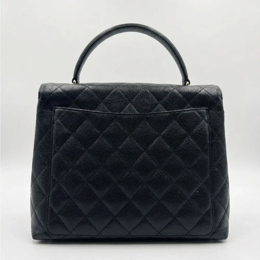 Chanel Black Caviar Quilted Leather Coco Mark CC Top Handle Flap Tote